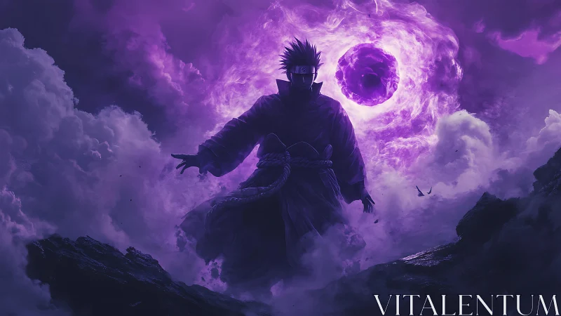 Shadowed shinobi channeling volatile violet singularity.