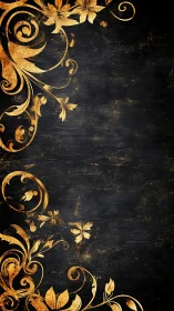 Ornate gold floral scrollwork on distressed black ground.