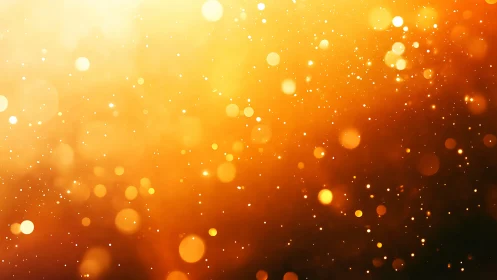 Golden bokeh particles in radiant abstract light field.