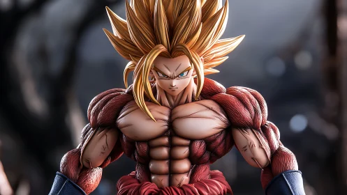 Muscular golden-haired anime warrior in detailed form.