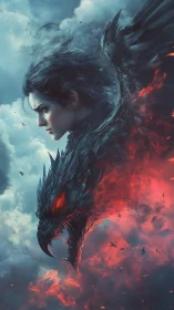 Warbound sorceress merged with blazing draconic avatar.