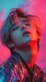 Neon-gradient portrait with cinematic cyberpunk lighting study.