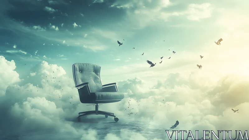 Skybound daydream chair drifting through soft cloud hush.