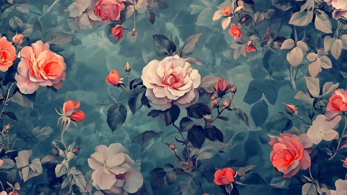 Floral Arrangement in Water with Pink and Coral Roses.