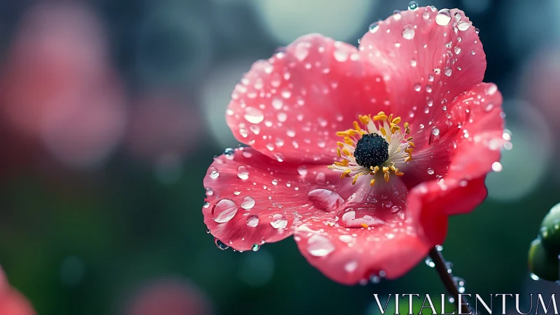 Camellia Japonica with Hydrophobic Petals Under Macro Photography. Magnified botanical.