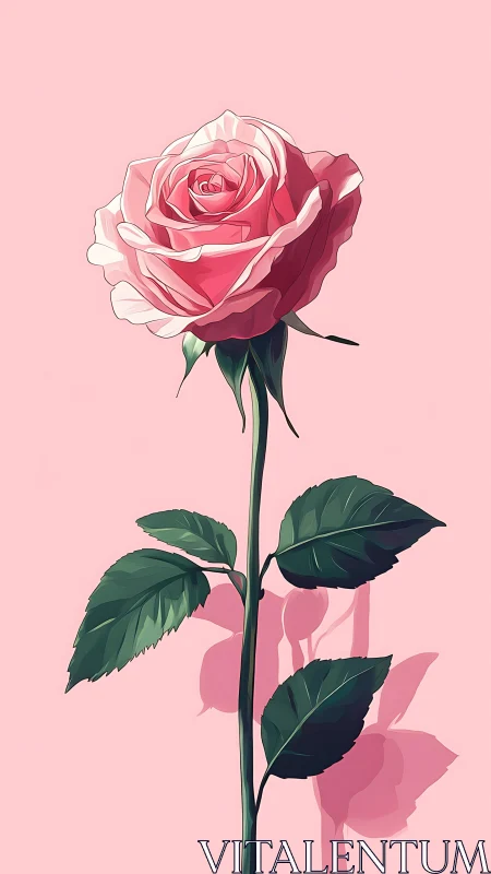 Pink Rose Single Stem Against Soft Background.