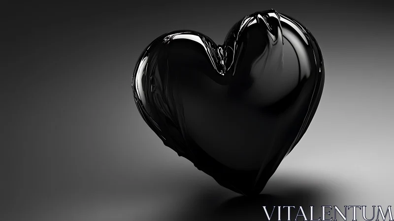 Glossy Black Heart Form Rendered in Monochrome.