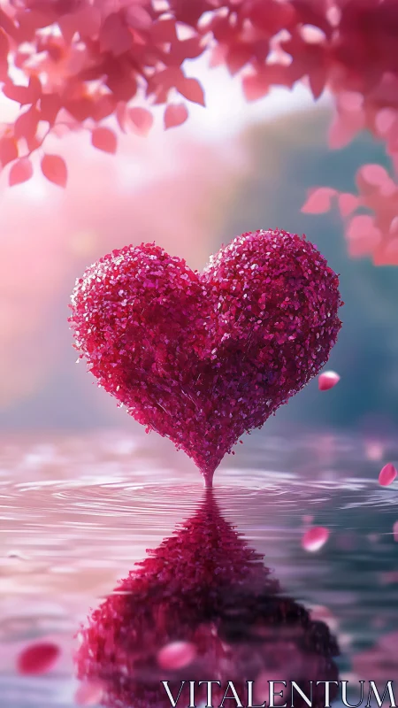 Heart-shaped object constructed from granular material suspended in liquid space.