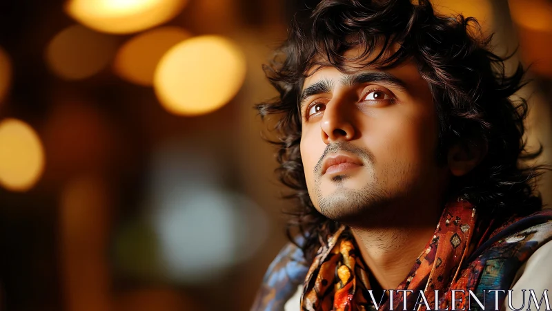 Soft city bokeh cradles a wistful dreamer in warm light