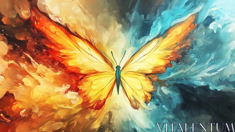 Digital painting of fiery and icy abstract butterfly wings.