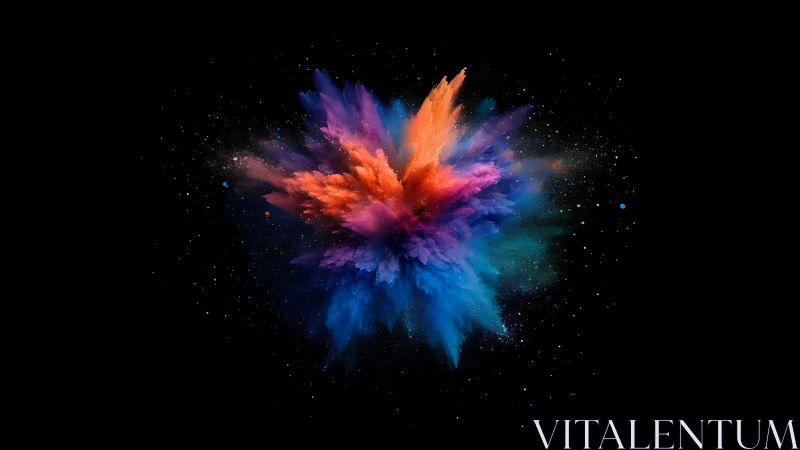Exploding neon color burst blooms against deep black space