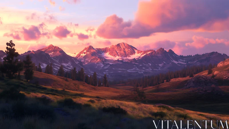 Blushing alpine peaks under a honeyed twilight hush.