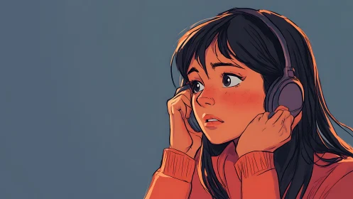 Portrait of a headphone listener rendered in warm digital lighting