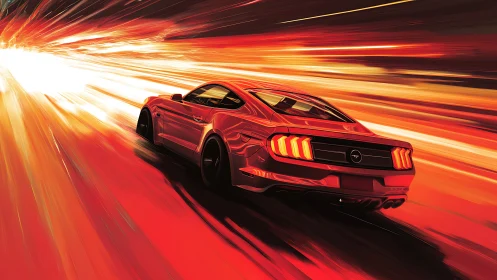 Aerodynamic sports coupe in high-velocity light tunnel render.