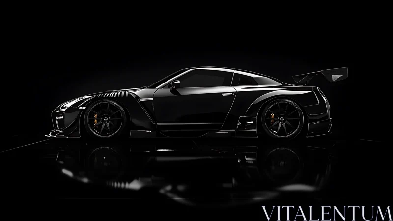 Black sports coupe rendered in side profile on dark background