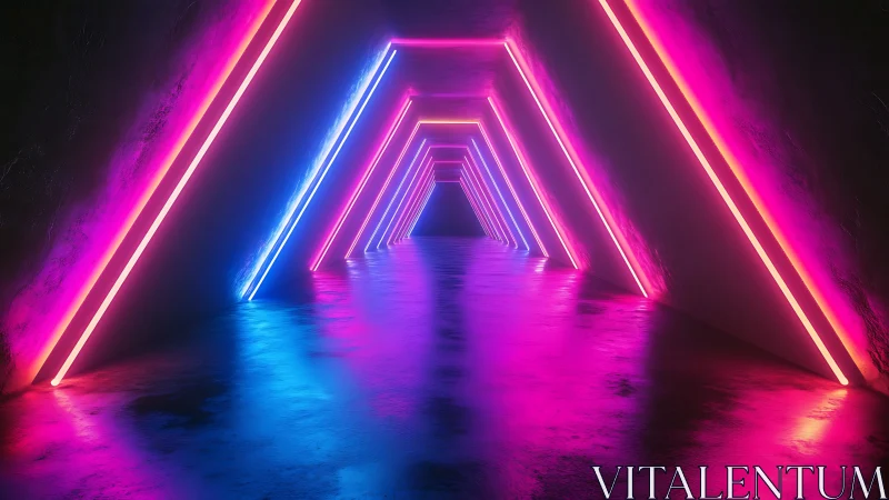 Neon tunnel corridor glows with pink and blue light