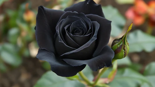 Elegant Black Rose in Full Bloom Stands Proudly