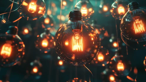 Glowing glass orbits hum softly in a suspended electric galaxy