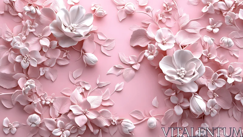 Delicate Petals Dance: Soft Floral Architecture Against Pink Dreamscape