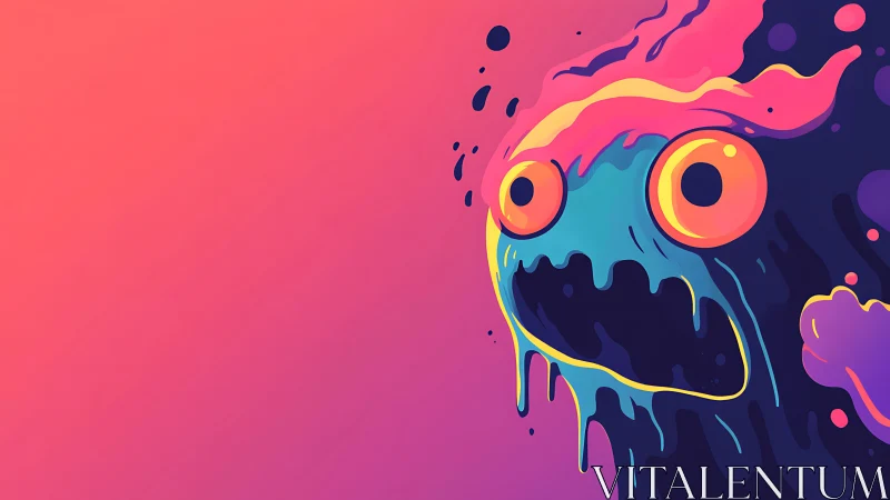 Vibrant screaming blob creature melts into neon void