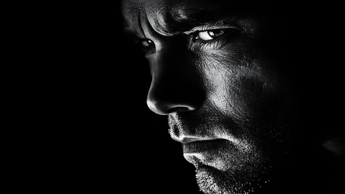 Shadow-cut profile turns doubt and resolve into sharp light