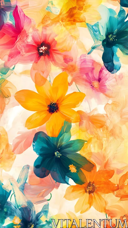 Layered floral composition with vibrant transparent botanical forms and organic overlap