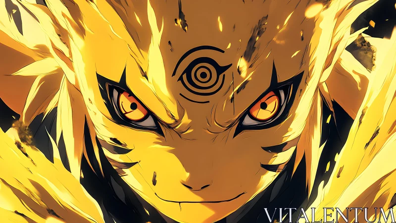 Close frontal view shows stylized glowing humanoid face