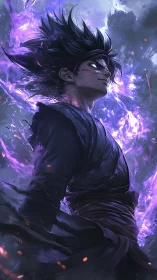 Dark warrior channels raging violet energy storm.