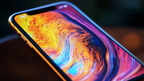 Premium smartphone macro with luminous abstract OLED display.