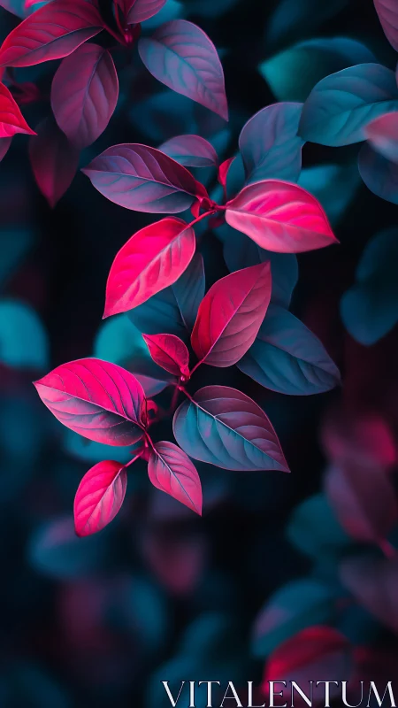 Neon-toned foliage glows against deep teal forest bokeh
