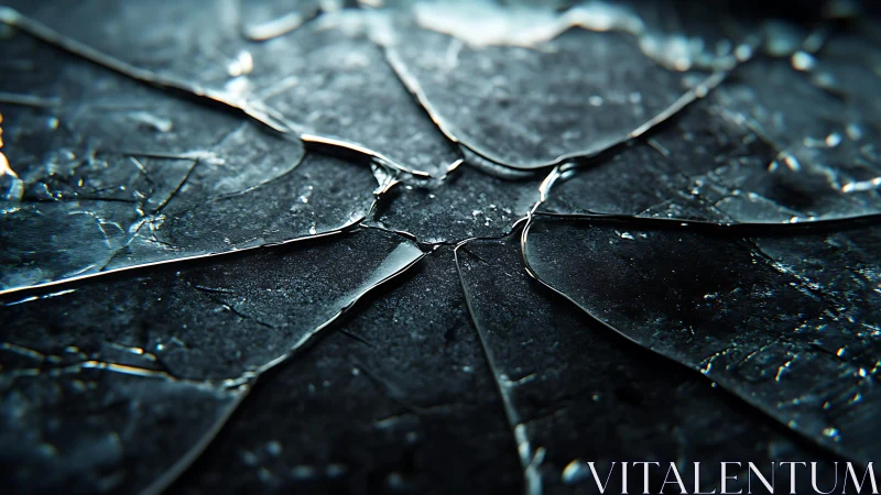 Close-up of Cracked Glass Surface in Moody Artistic Lighting.
