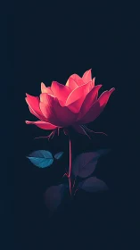 Glowing Red Rose Against Dark Background.