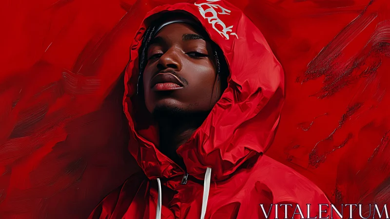 Crimson hooded calm in a storm of molten red paint.