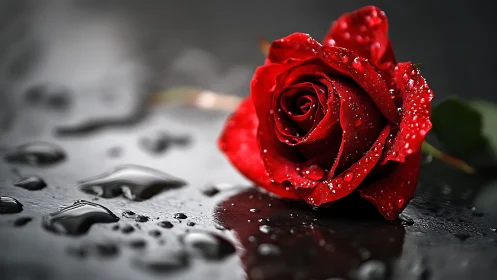 Red Rose with Water Droplets.