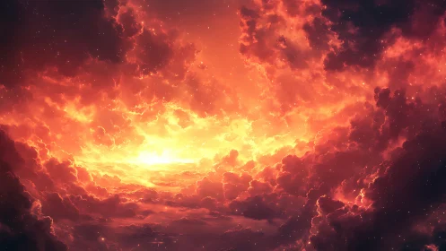 Luminous Celestial Rupture: Solar Breach Through Turbulent Cloud Formations.