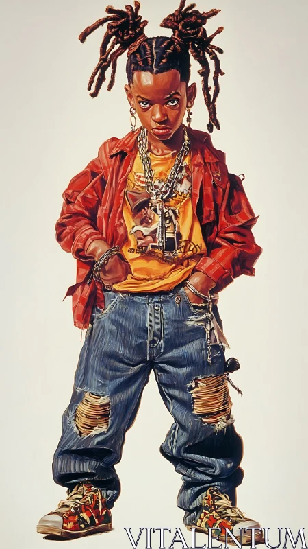 Hip-Hop Youth Portrait in Bold Red and Denim.