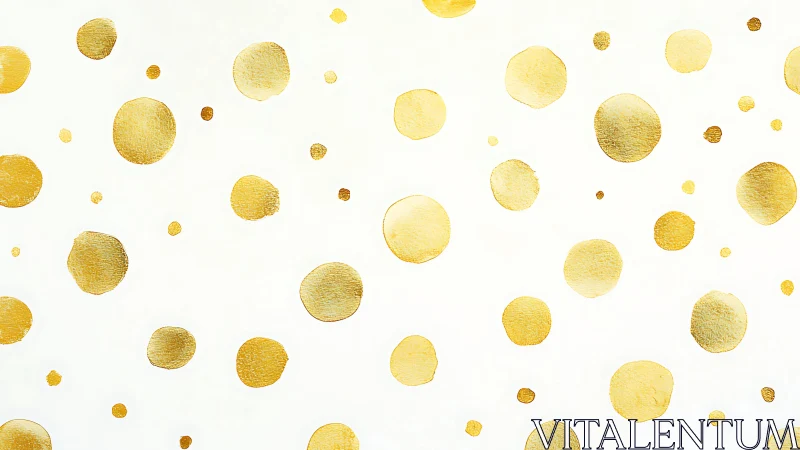 Golden metallic polka dots shimmer across bright white space.