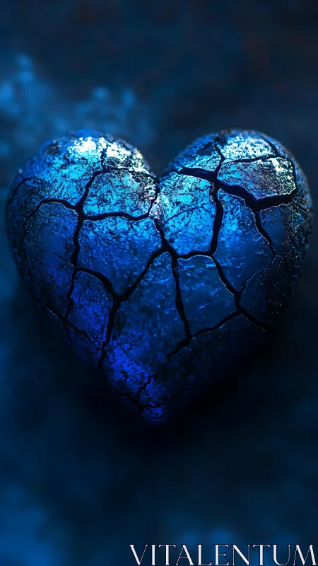 Luminescent Cracked Heart Against Deep Blue Void.