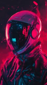 Neon-lit astronaut portrait renders cybernetic voyager in profile
