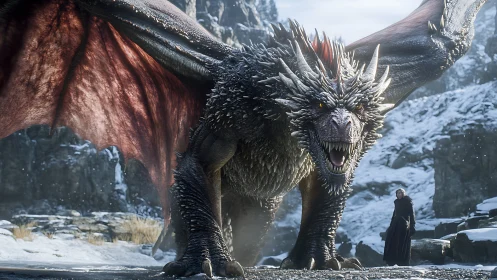 Photorealistic dragon colossus in glacial cinematic staging.