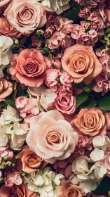 Luxury Floral Arrangement: Blush and Coral Roses Layered Densely.