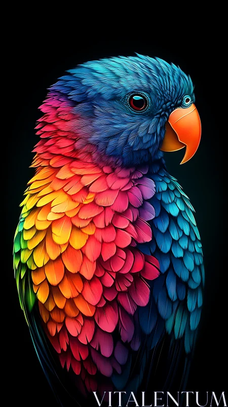 Iridescent rainbow parrot rendered in luminous digital detail.