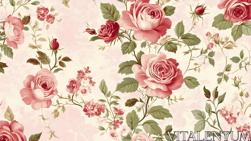 Vintage rose pattern showcases detailed blush florals.