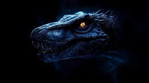 Midnight raptor crowned in electric blue and molten gold eye.