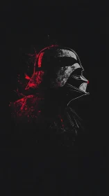 Dark sci fi helmet ignites crimson shadows in the void.