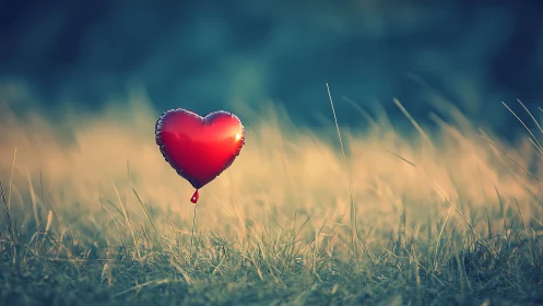 Love Takes Flight. A Vibrant Heart Balloon Soars Over Golden Fields.