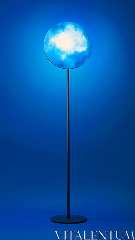 Moonlit blue floor lamp casting gentle celestial glow.