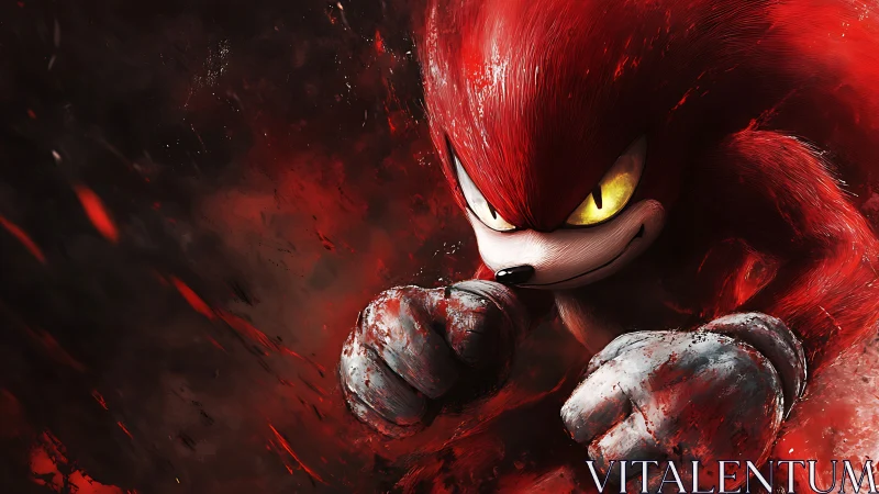 Red anthropomorphic character in dynamic forward motion.