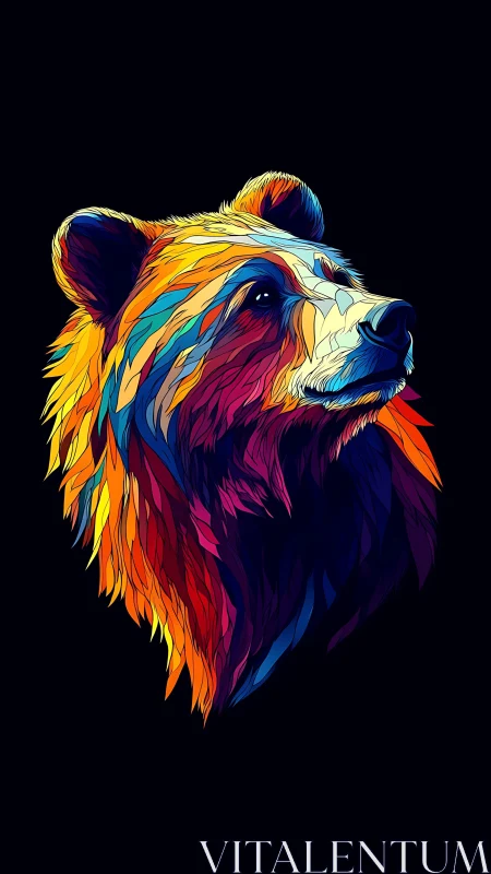 Stylized multicolor bear head illustration on black background.