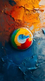 Chromatic vortex emblem in dense impasto oil strata.